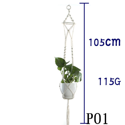 Beige Flower Pot Net Bag Cotton Rope Hanging Basket Sling for Indoor Plants