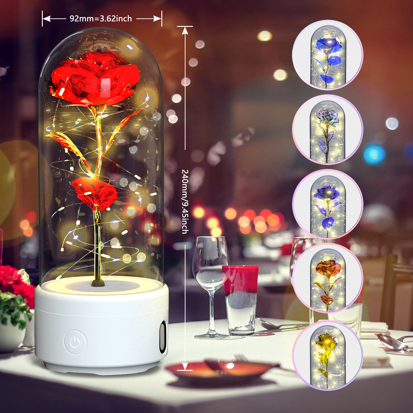 A unique gift that combines an LED light and a Bluetooth speaker with rose flowers.