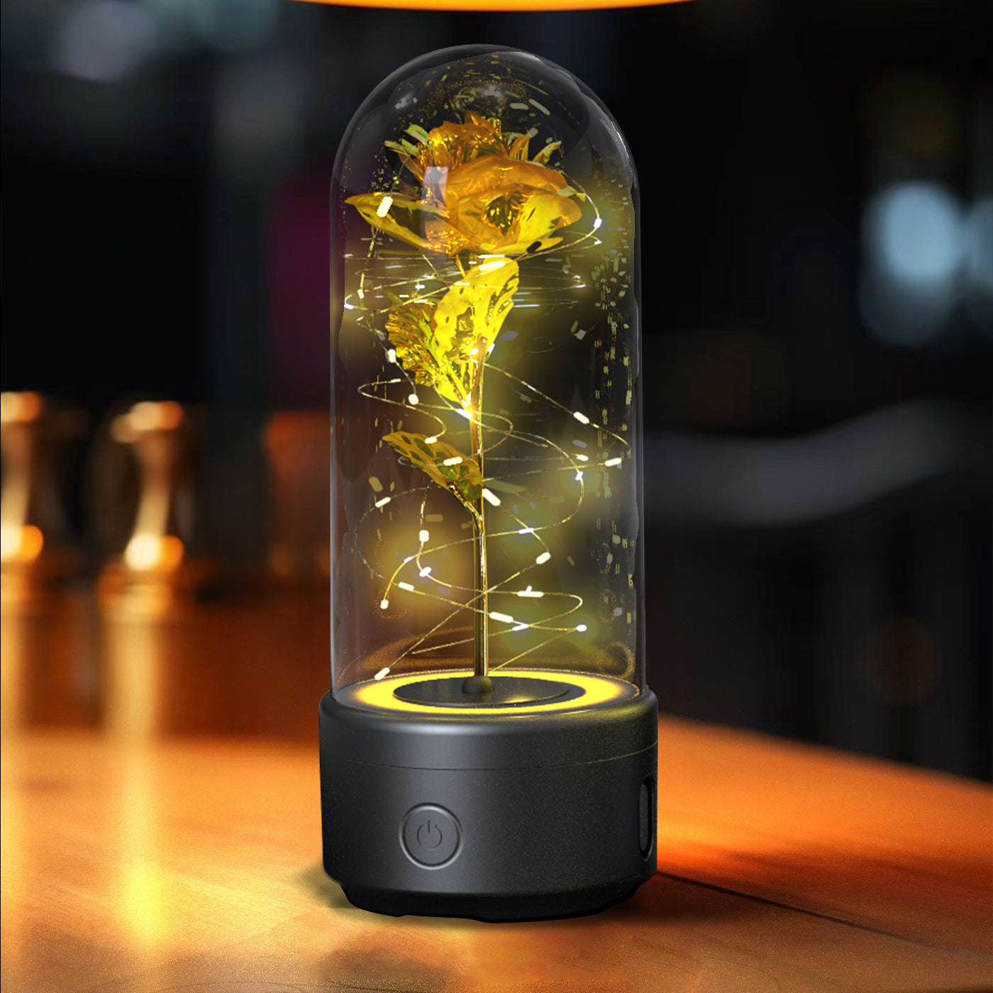 A unique gift that combines an LED light and a Bluetooth speaker with rose flowers.