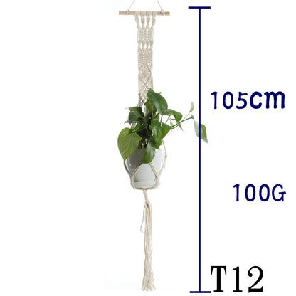 Beige Flower Pot Net Bag Cotton Rope Hanging Basket Sling for Indoor Plants