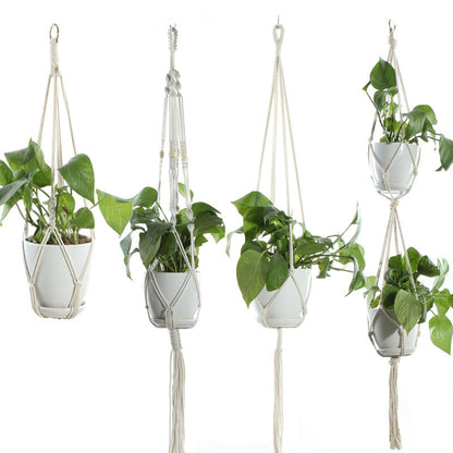 Beige Flower Pot Net Bag Cotton Rope Hanging Basket Sling for Indoor Plants