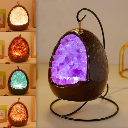 Natural Amethyst Cave Dinosaur Egg Night Light Amethyst Cornucopia Amethyst Tooth Led Lamp Household Lighting - MyStoreLiving