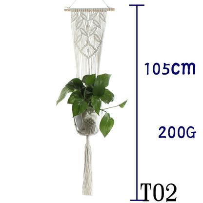 Beige Flower Pot Net Bag Cotton Rope Hanging Basket Sling for Indoor Plants