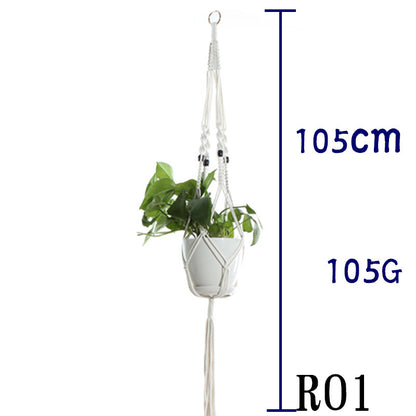 Beige Flower Pot Net Bag Cotton Rope Hanging Basket Sling for Indoor Plants