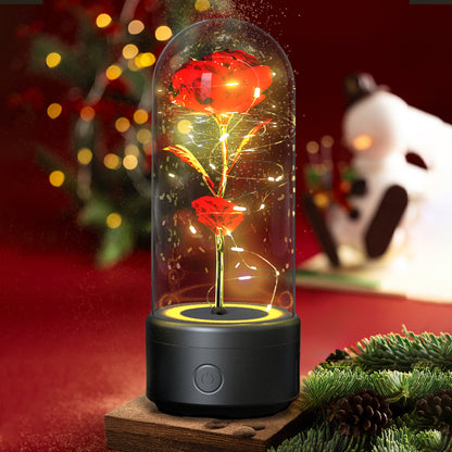 A unique gift that combines an LED light and a Bluetooth speaker with rose flowers.