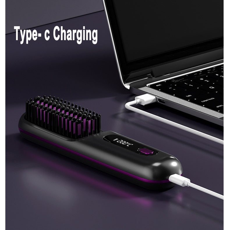 Fast Heating Portable Hot Curling Comb Wireless Hair Straightener Brush Hair USB Charging