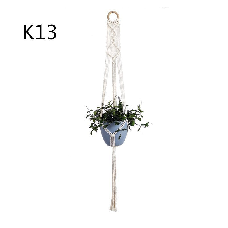 Beige Flower Pot Net Bag Cotton Rope Hanging Basket Sling for Indoor Plants