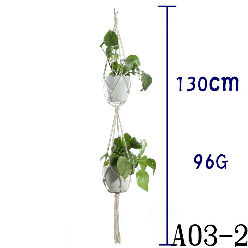 Beige Flower Pot Net Bag Cotton Rope Hanging Basket Sling for Indoor Plants