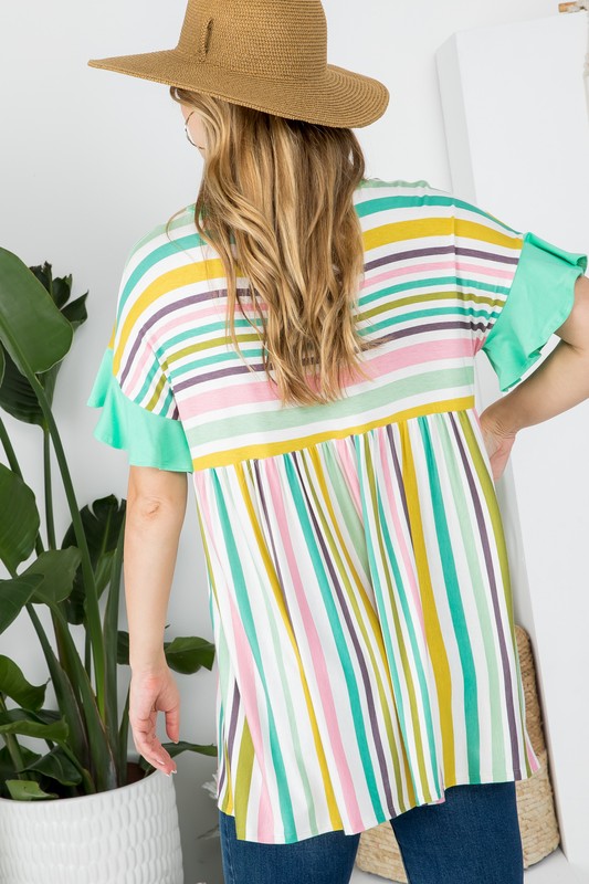 Multi Stripe Babydoll Tunic Top