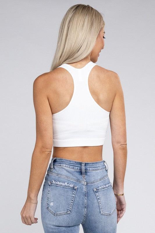 Ribbed Cropped Racerback Tank Top - MyStoreLiving