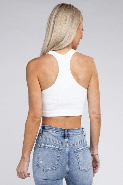 Ribbed Cropped Racerback Tank Top - MyStoreLiving