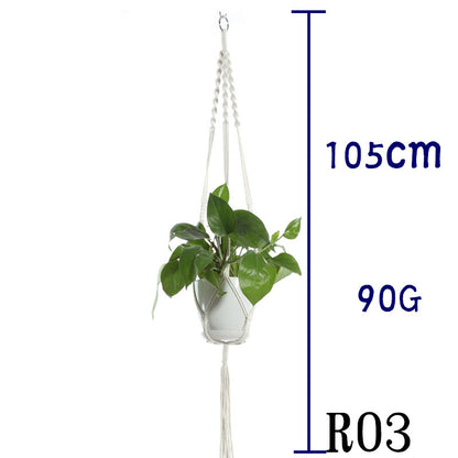 Beige Flower Pot Net Bag Cotton Rope Hanging Basket Sling for Indoor Plants