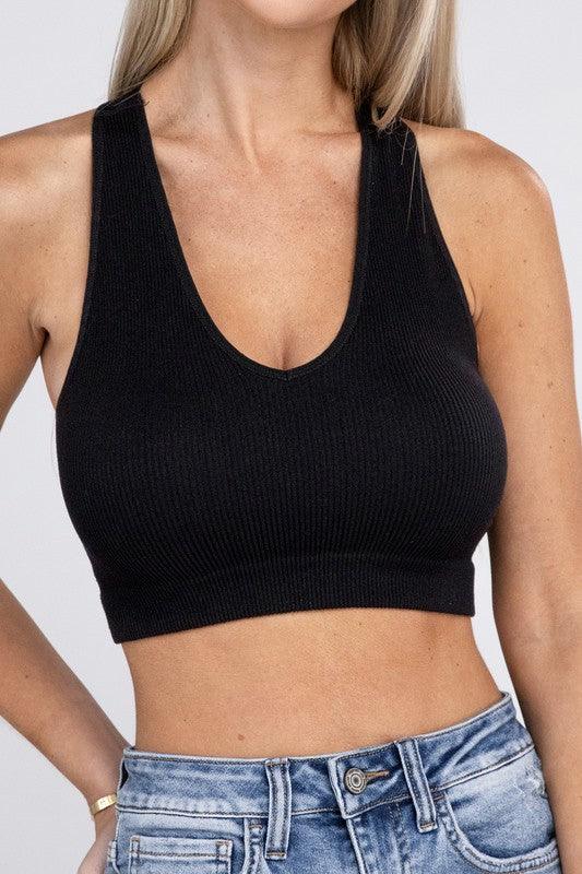 Ribbed Cropped Racerback Tank Top - MyStoreLiving