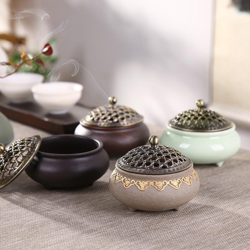 Ceramic Three-legged Incense Burner Sandalwood Agarwood Household Tea Ceremony - MyStoreLiving