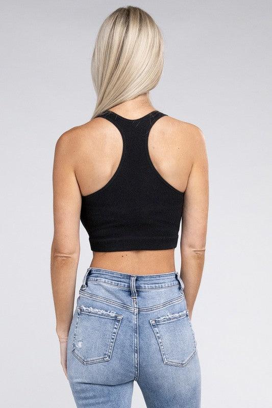 Ribbed Cropped Racerback Tank Top - MyStoreLiving