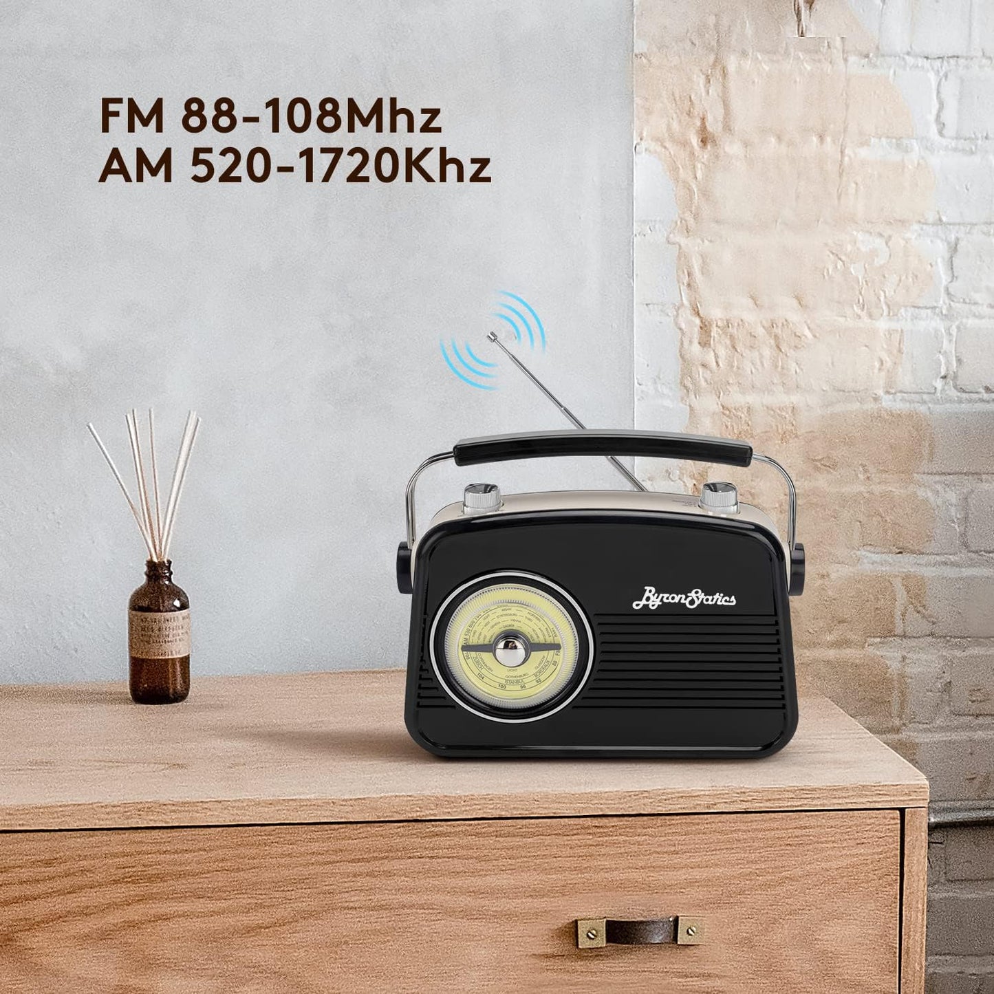 Black AM FM Radio - Small Portable Radios Vintage/Retro with Headphone Jack, Large Analog Rotary Tuning Dial