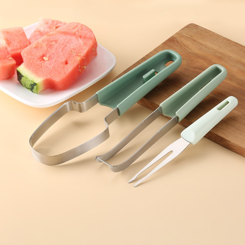 3-in-1 Watermelon Cutter Stainless Steel Fruit Carving Knife Multi-functional Melon Fork Slicer Tool for Camping Kitchen Gadgets