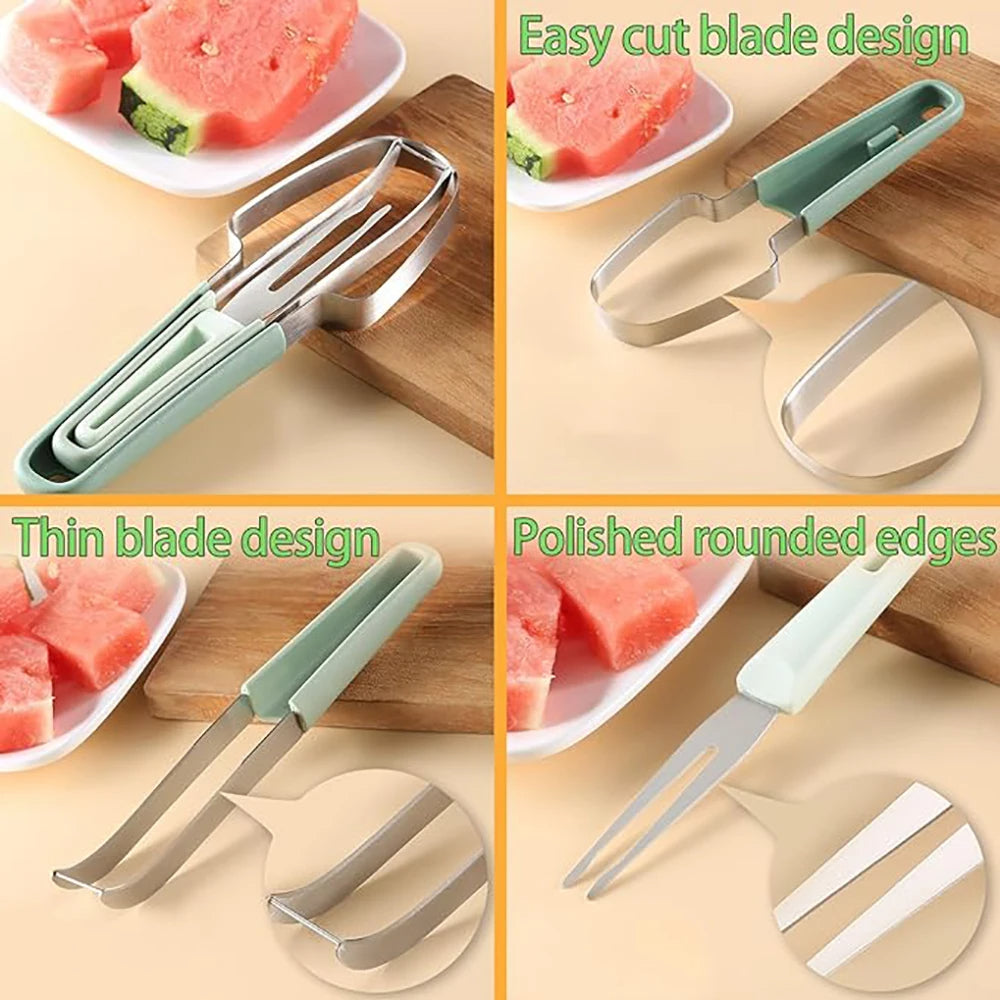 3-in-1 Watermelon Cutter Stainless Steel Fruit Carving Knife Multi-functional Melon Fork Slicer Tool for Camping Kitchen Gadgets