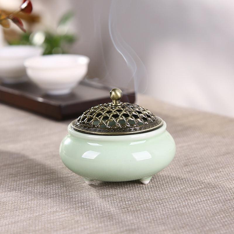 Ceramic Three-legged Incense Burner Sandalwood Agarwood Household Tea Ceremony - MyStoreLiving