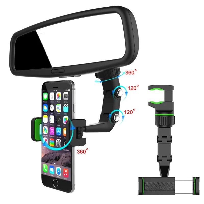 Car Phone Holder Multifunctional 360 Degree Rotatable Auto Rearview Mirror Seat Hanging Clip Bracket Cell Phone Holder for Car - MyStoreLiving