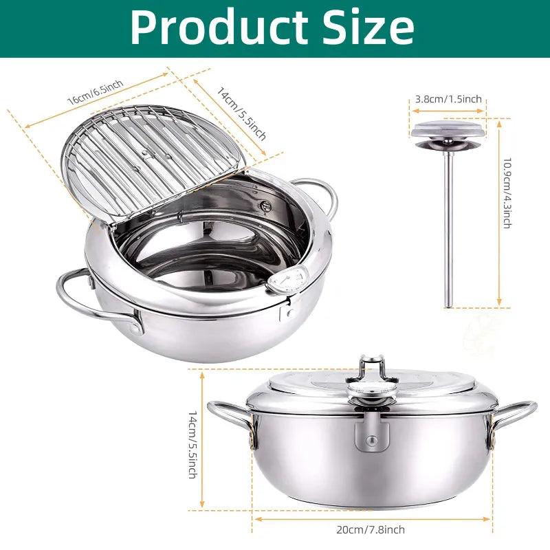 Kitchen Deep Frying Pot with Thermometer and Lid Stainless Steel Pans - MyStoreLiving