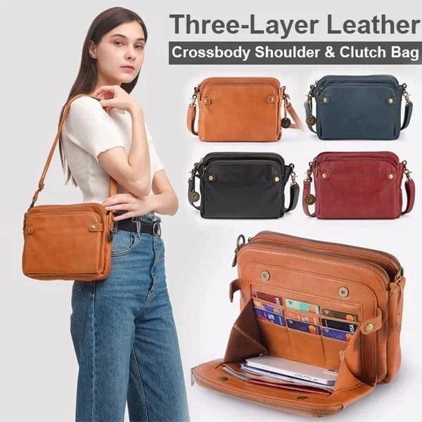 Crossbody Leather Shoulder Bags And Clutches with Three-Layer - MyStoreLiving