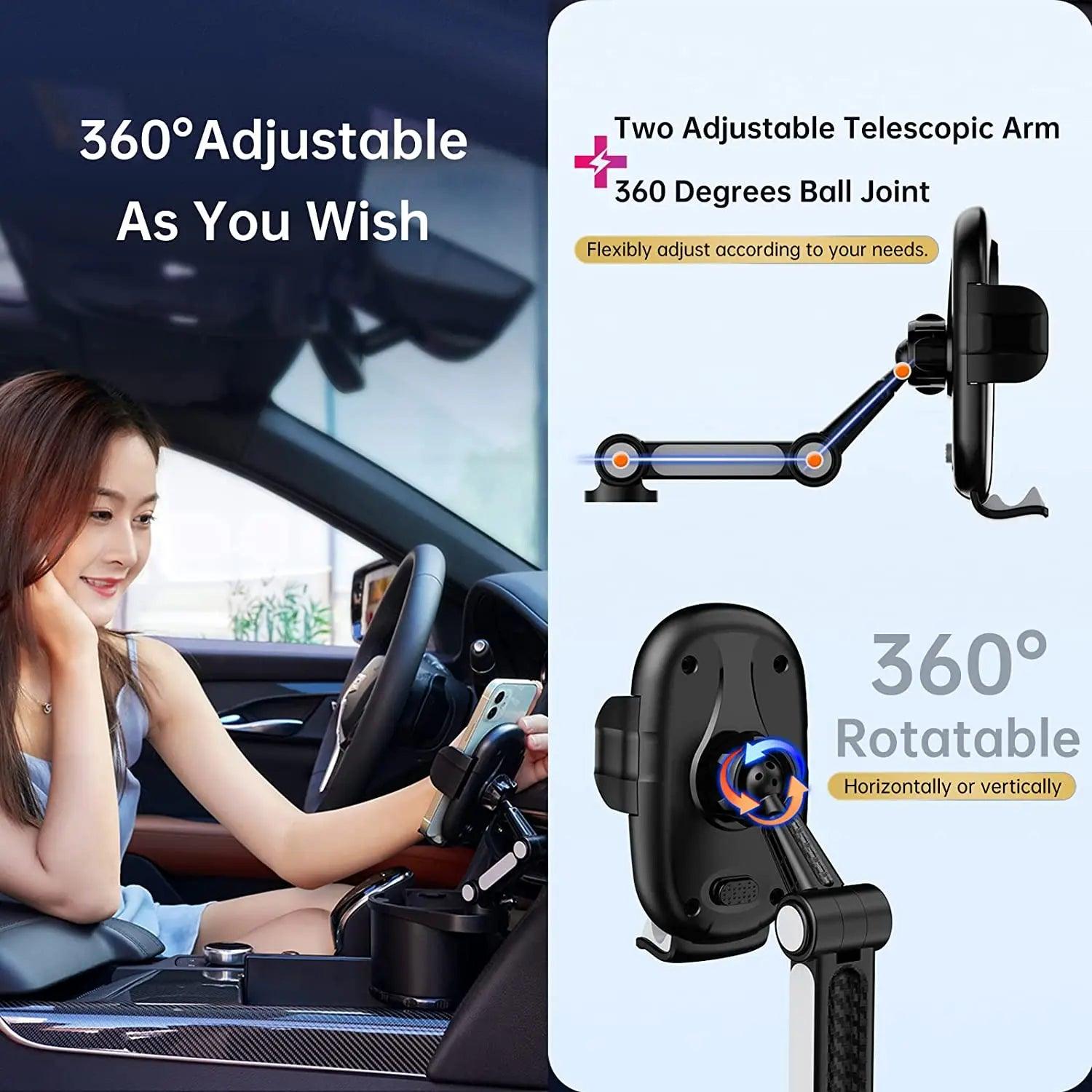 2 in 1 Car Cup Holder Phone Mount Adjustable Base with 360 Rotation Universal Car Cup - MyStoreLiving