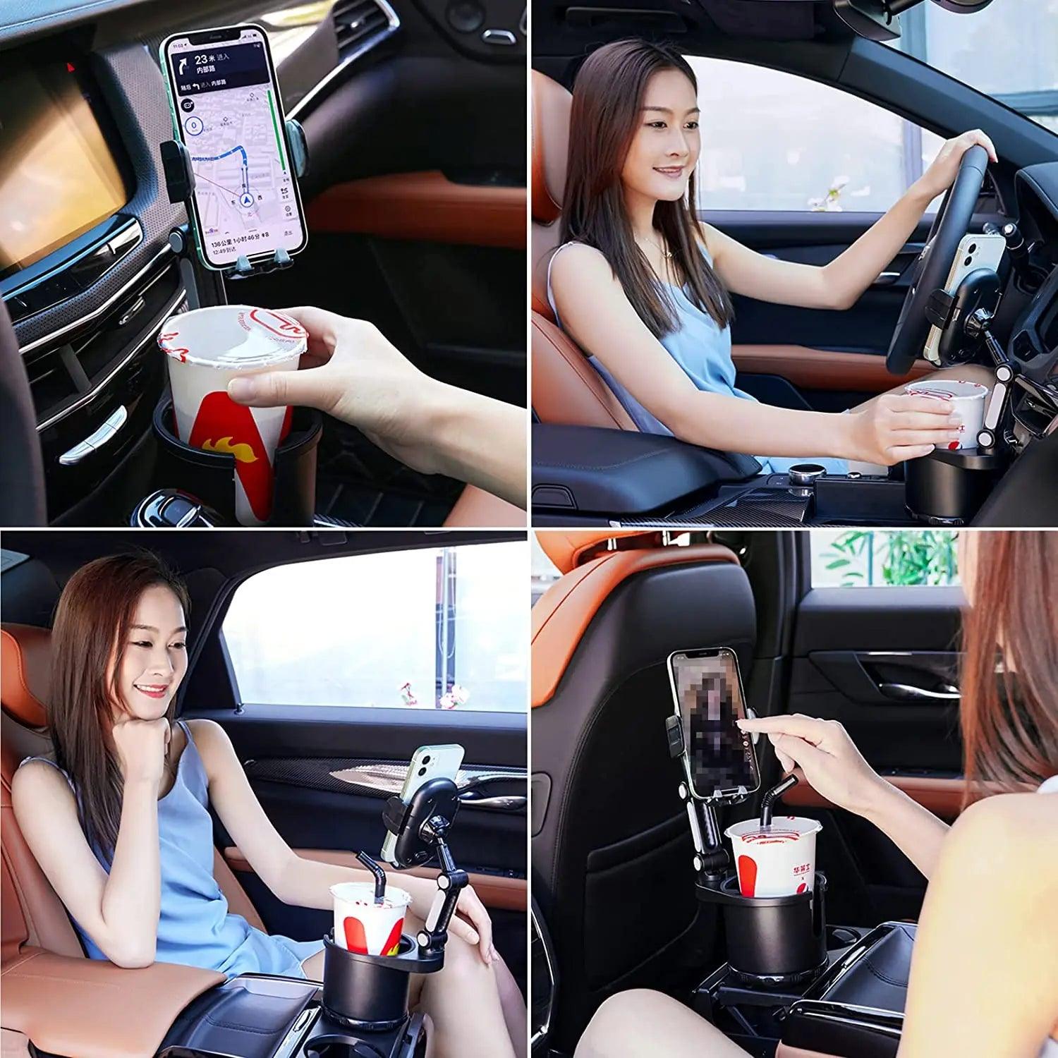 2 in 1 Car Cup Holder Phone Mount Adjustable Base with 360 Rotation Universal Car Cup - MyStoreLiving