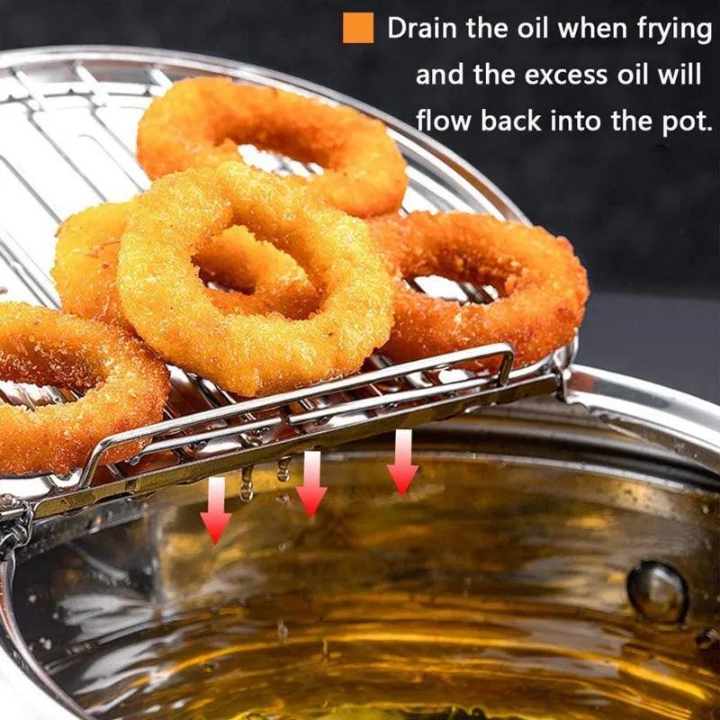 Kitchen Deep Frying Pot with Thermometer and Lid Stainless Steel Pans - MyStoreLiving