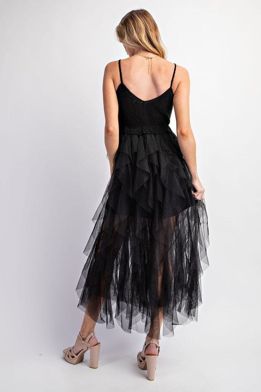 Lovery Tulle Midi Crochet Dress