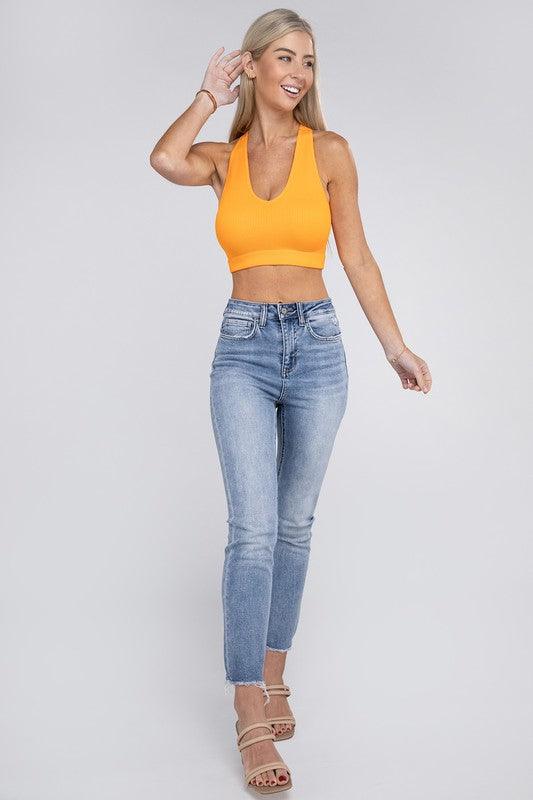 Ribbed Cropped Racerback Tank Top - MyStoreLiving