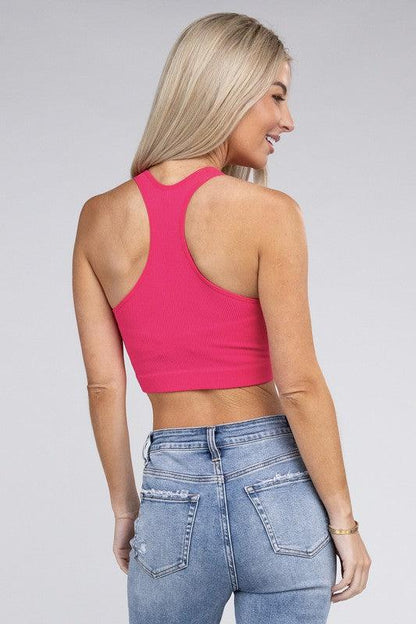 Ribbed Cropped Racerback Tank Top - MyStoreLiving