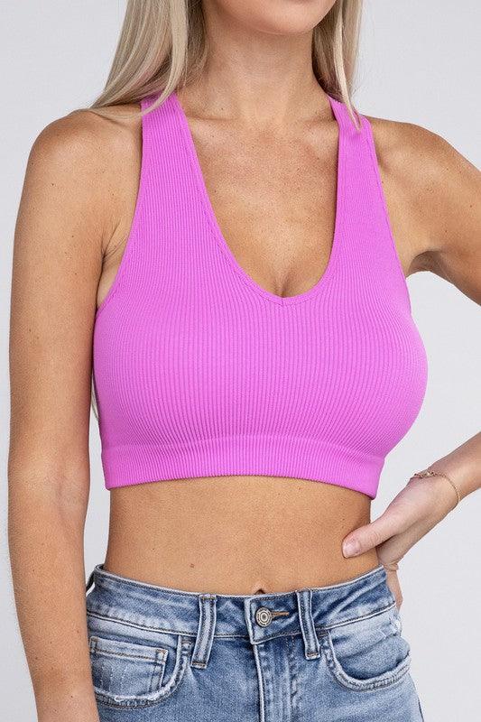 Ribbed Cropped Racerback Tank Top - MyStoreLiving