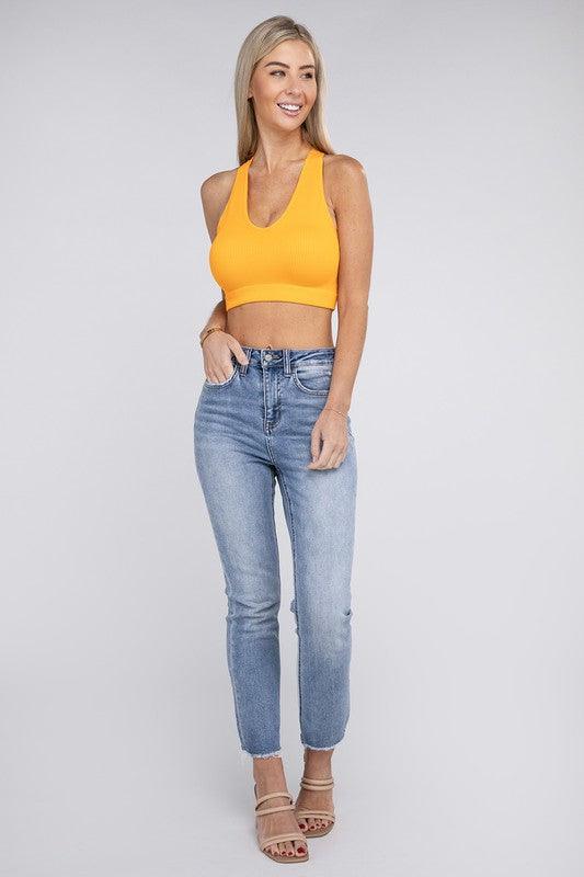 Ribbed Cropped Racerback Tank Top - MyStoreLiving