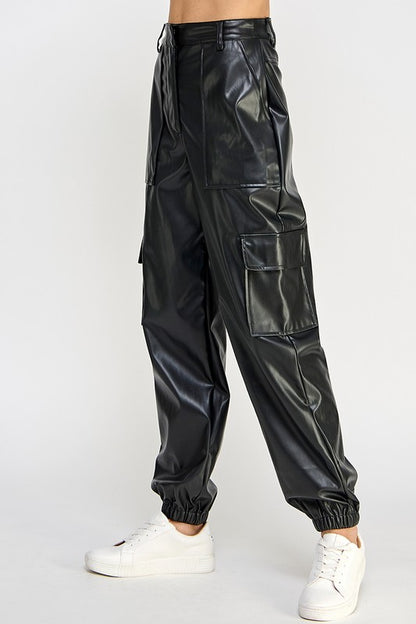 Relaxed Vegan Leather Cargo Pants