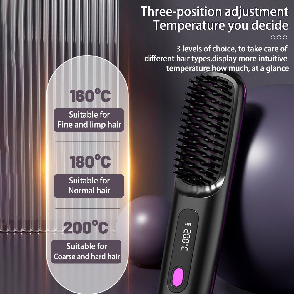 Fast Heating Portable Hot Curling Comb Wireless Hair Straightener Brush Hair USB Charging