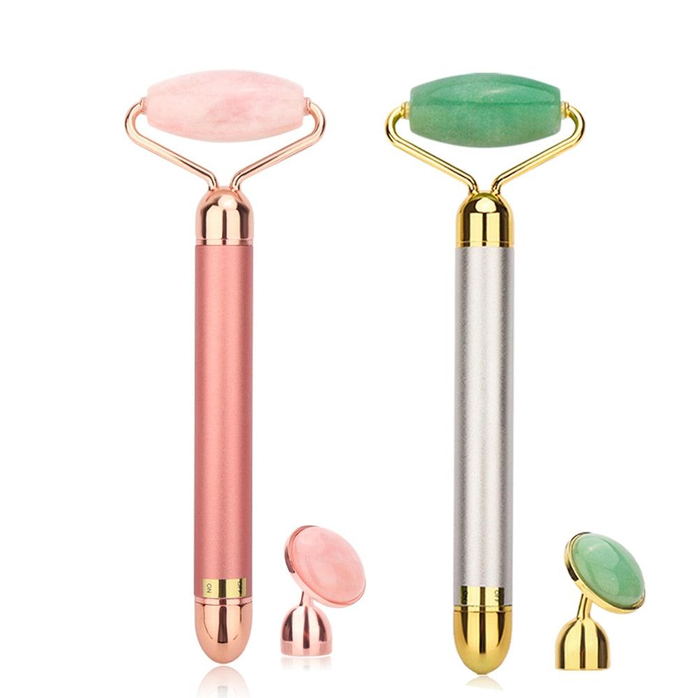 Vibrating Natural Rose Quartz Jade Roller Face Lifting - MyStoreLiving