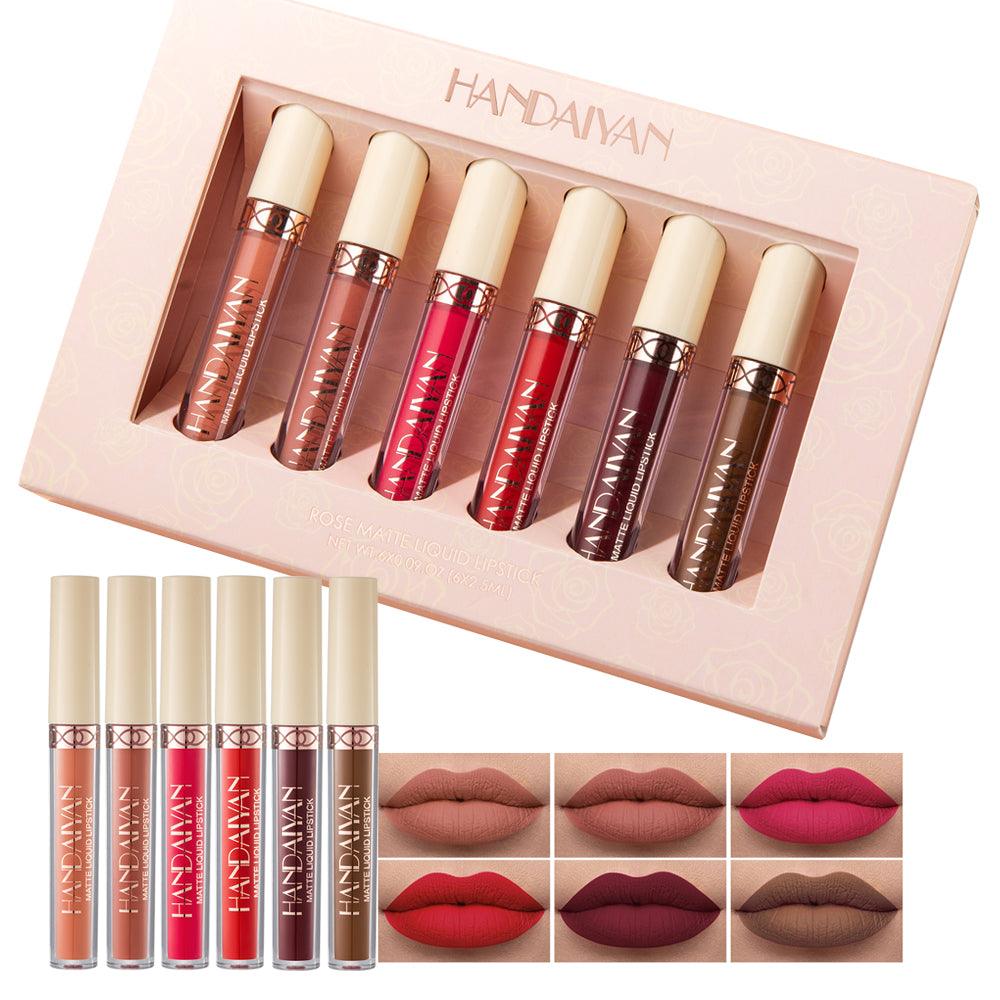 HANDAIYAN 6 Matte Rose Lip Gloss Liquid Lipsticks Are Not Easy To Stain The Cup Is Not Easy To Fade Matte Lip Gloss Set Cosmetics - MyStoreLiving