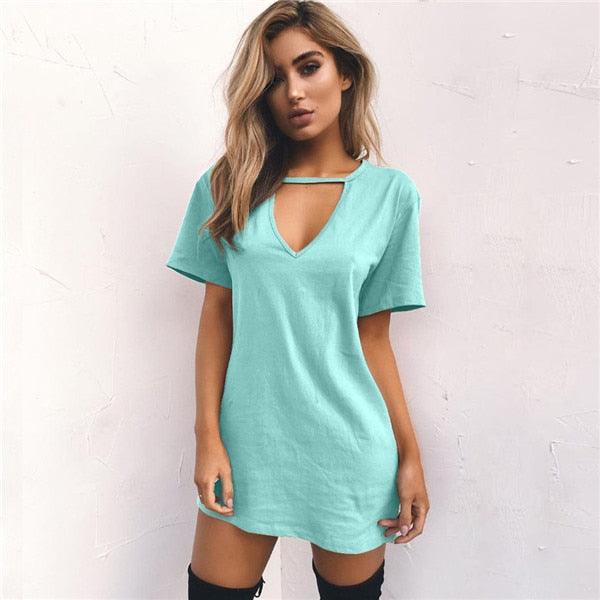 Women Summer T-Shirt Loose Short Sleeve TShirts Sexy V-Neck Cotton Tee Shirt - MyStoreLiving