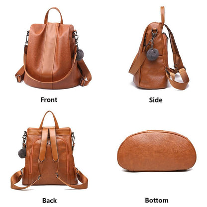 HERALD FASHION Quality Leather Anti-thief Women Backpack Large Capacity Hair Ball School Bag for Teenager girls Male Travel Bags - MY STORE LIVING