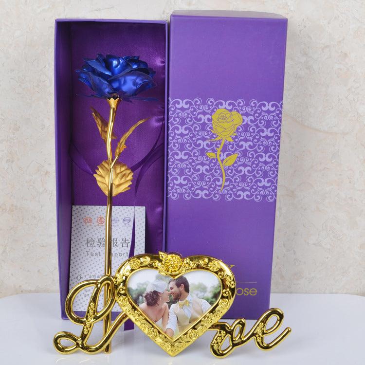 Gold Foil Flower Rose Valentine's Day Gift With Gold Plated Base Love Frame - MyStoreLiving