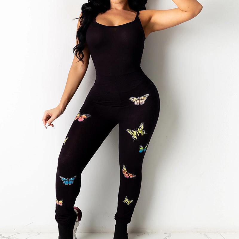 New Printed Butterfly Pattern Yoga Sexy Hip-Lifting Sling Jumpsuit - MyStoreLiving
