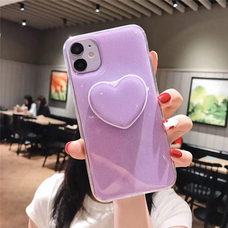 Glitter Love Heart Back Cover Candy Color Stand Holder Phone Case for iPhone - MyStoreLiving