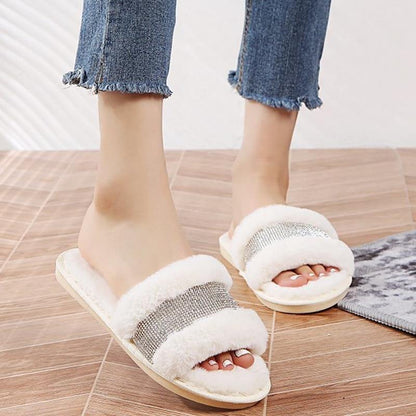 BEVERGREEN Winter Women House Slippers Faux Fur Warm Flat Shoes Female Slip on - MY STORE LIVING