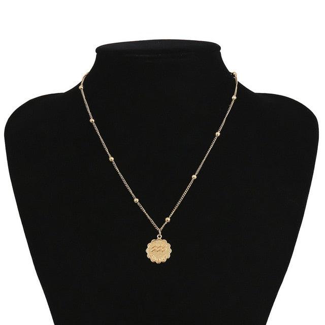 12 Constellations Flower Gold Bead Chain Necklace - MyStoreLiving