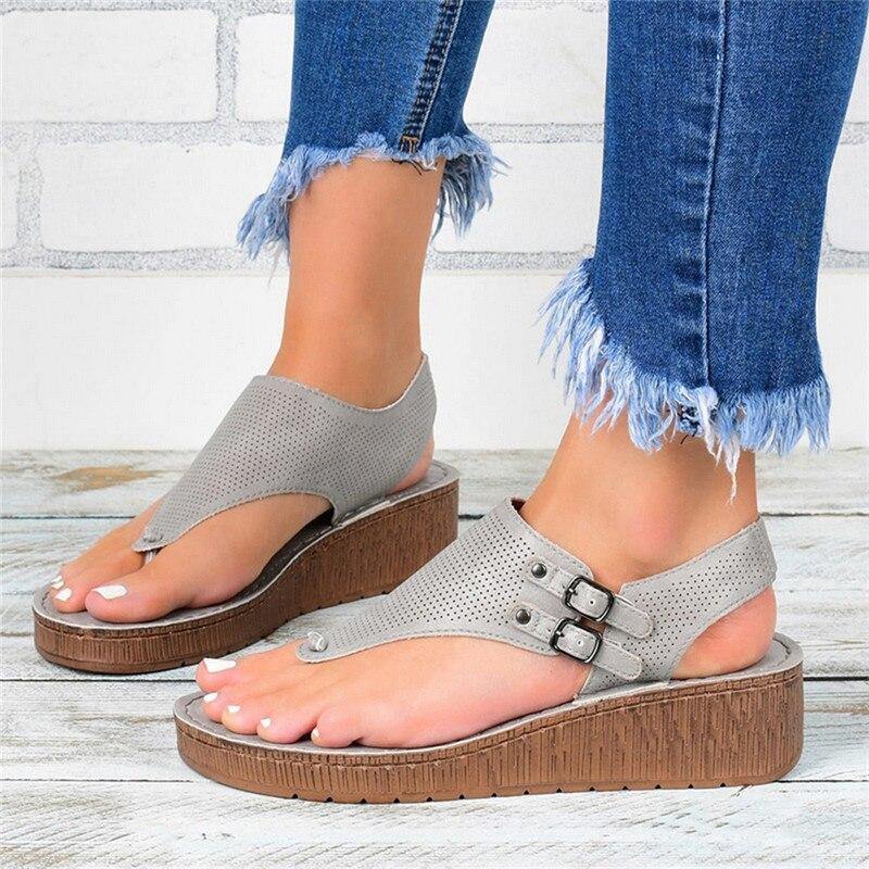 Open Toe Solid Casual Shoes Rome Wedges Thong Sandals - MY STORE LIVING