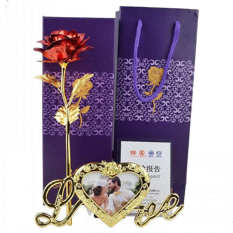 Gold Foil Flower Rose Valentine's Day Gift With Gold Plated Base Love Frame - MyStoreLiving