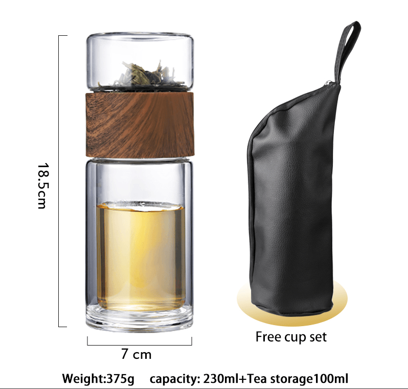 Tea Travel Companion with Wood Grain Double Wall Glass - MyStoreLiving