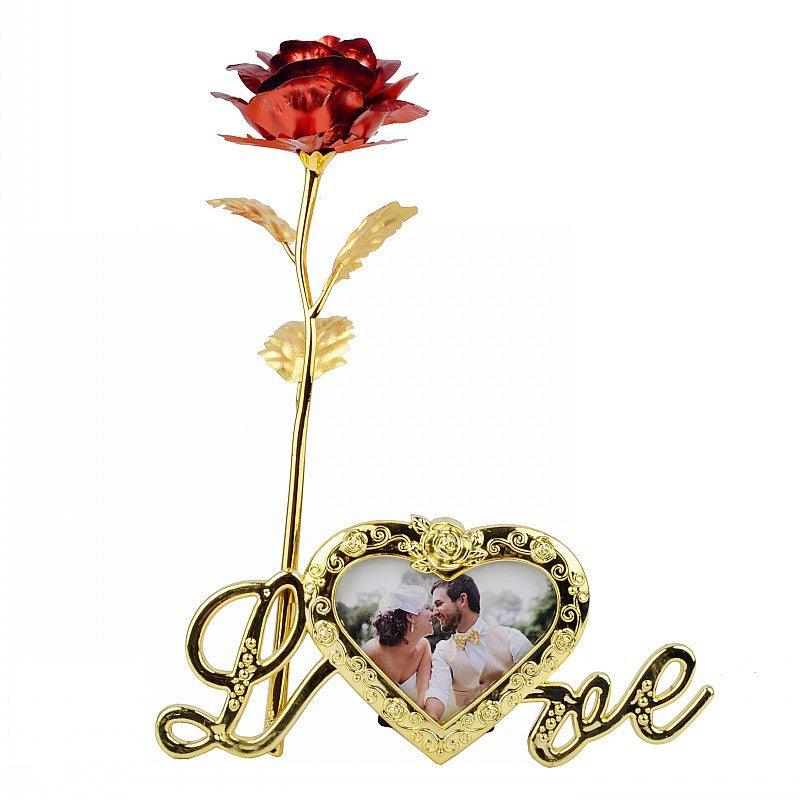 Gold Foil Flower Rose Valentine's Day Gift With Gold Plated Base Love Frame - MyStoreLiving