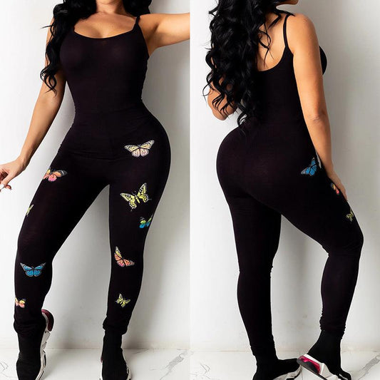 New Printed Butterfly Pattern Yoga Sexy Hip-Lifting Sling Jumpsuit - MyStoreLiving